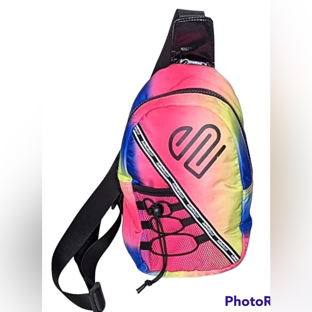 Justice Sport Sling Bag Small Multi Colored Black Strap Zipper Compartment